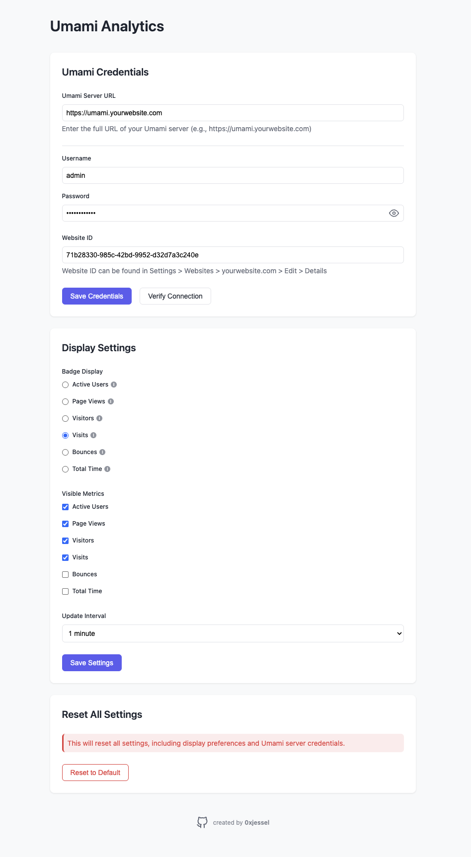 Extension settings page with configuration options